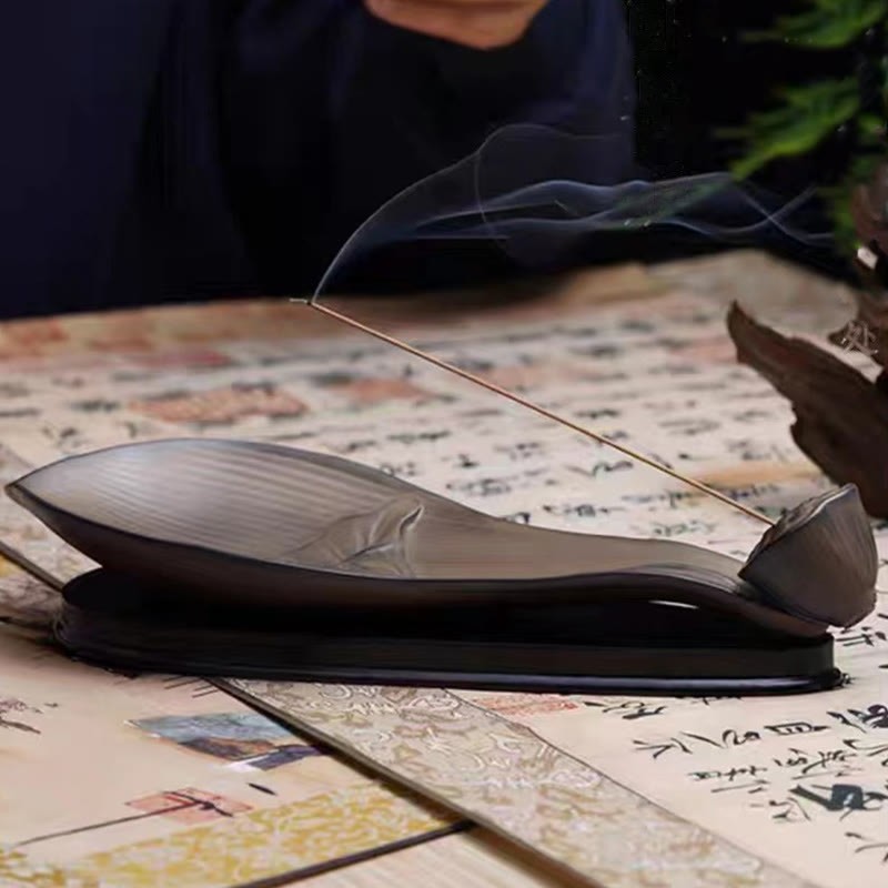 Lotus Pod Zen Healing Brown Ceramic Stick Incense Burner Decoration