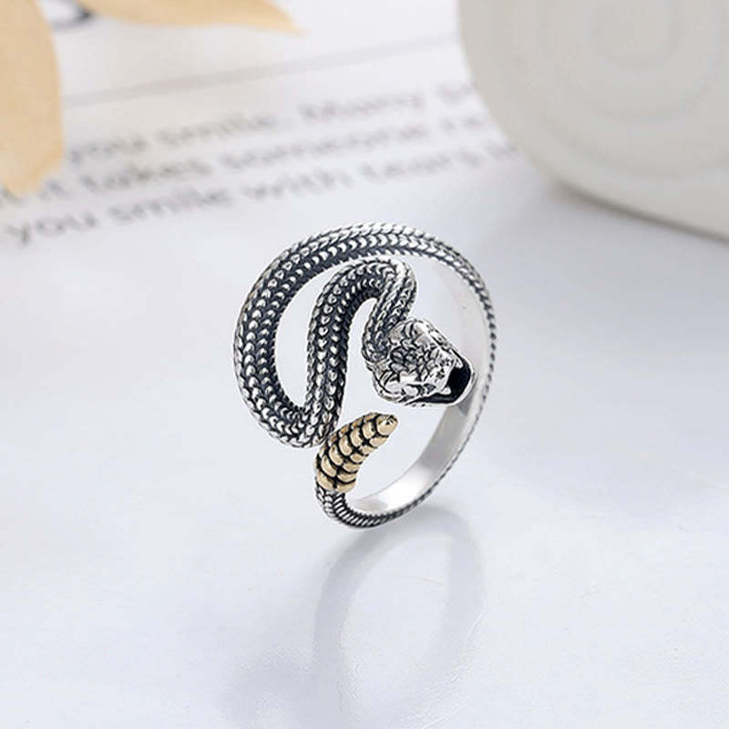 925 Sterling Silver Year Of The Snake Calm Balance Adjustable Ring