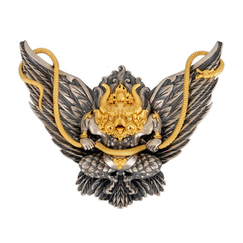 925 Sterling Silver Tibetan Garuda Bird Dragon Snake Wisdom Necklace Pendant