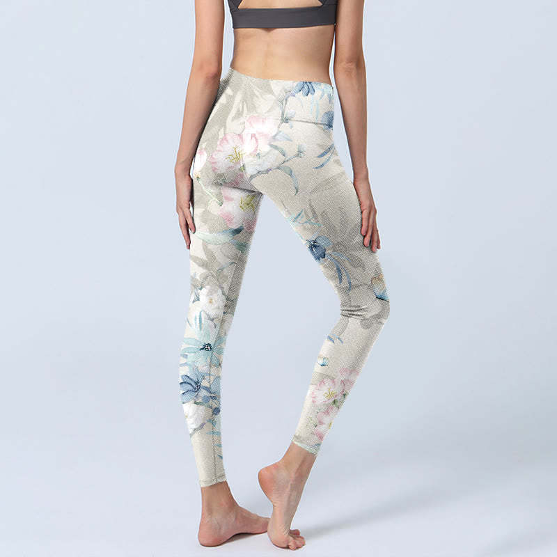 Cherry Blossom Butterflies Print Gym Leggings Women's Yoga Pants