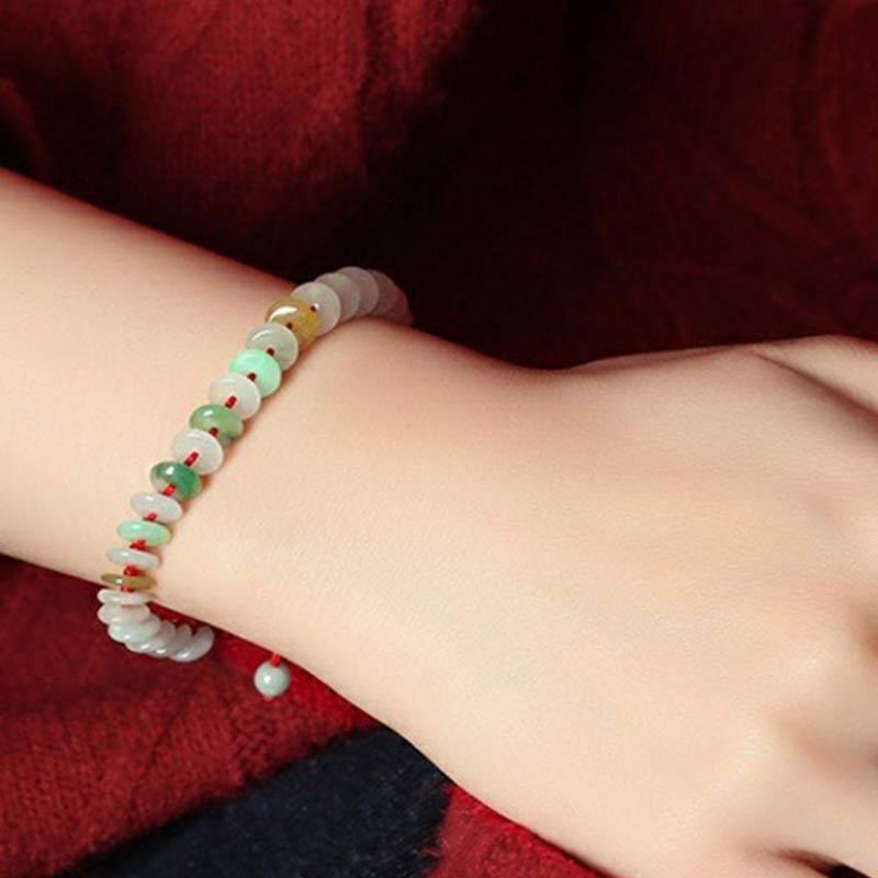 Round Jade Lucky Red String Weave Bracelet