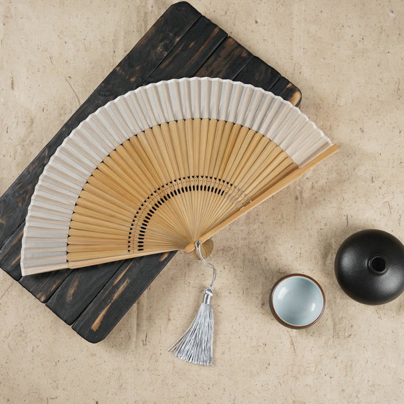Simple Cherry Flower Hollow Engraved Handheld Bamboo Folding Fan