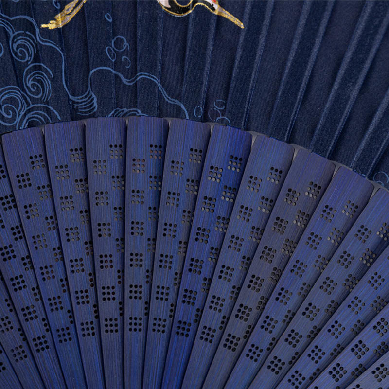 Crane Dragonfly Lotus Peony Plum Blossom Butterfly Handheld Silk Bamboo Folding Fan 22.5cm