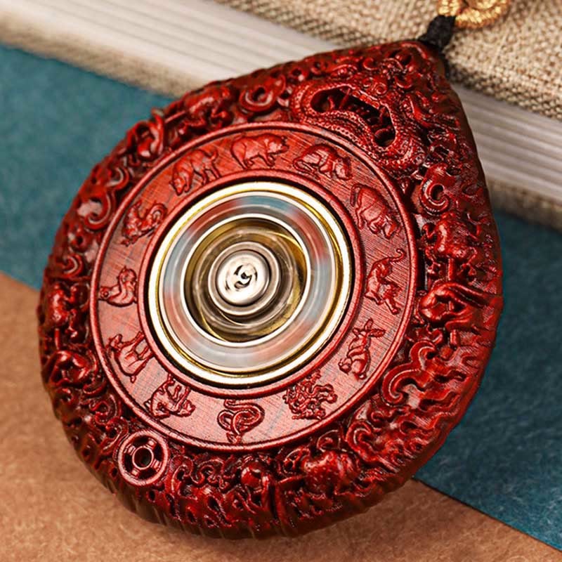 Chinese Zodiac Avalokitesvara Small Leaf Red Sandalwood Ebony Longevity Necklace Pendant