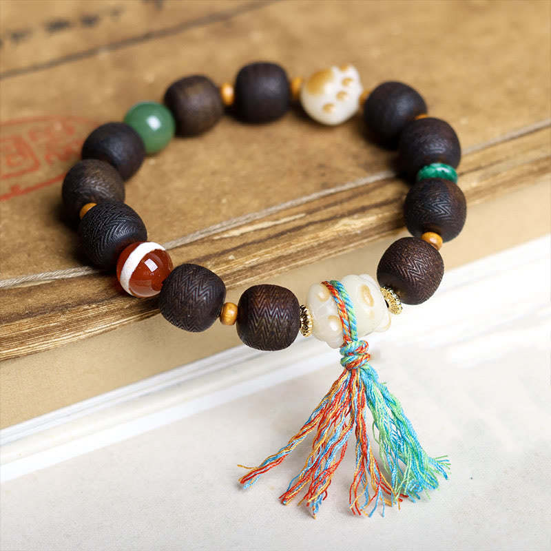 Green Qinan Agarwood Bodhi Seed Cat's Paw Claw Peace Bracelet