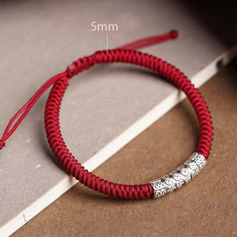 Handmade 999 Sterling Silver Peace and Good Fortune Om Mani Padme Hum Luck?Rope Bracelet