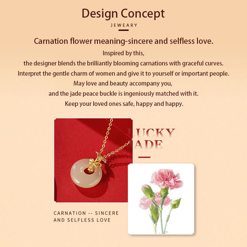 925 Sterling Silver Natural Hetian Jade Carnation Flower Prosperity Necklace Pendant