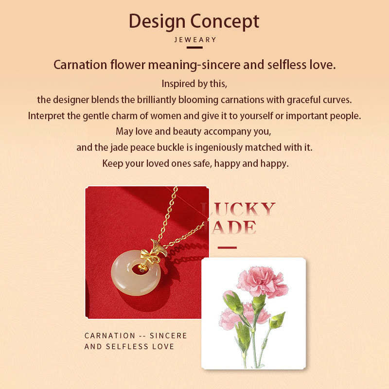 925 Sterling Silver Natural Hetian Jade Carnation Flower Prosperity Necklace Pendant