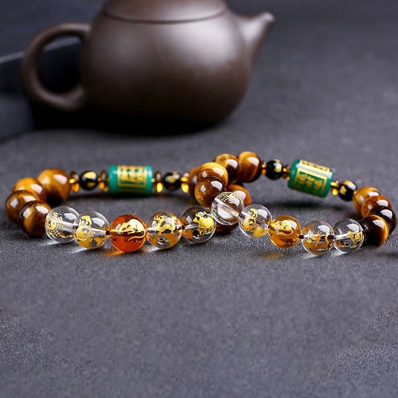 Chinese Zodiac Tiger Eye White Crystal Courage Bracelet