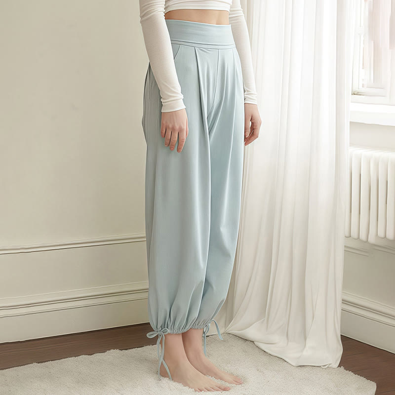 Casual Plain Drawstring Hems Women's Leica Pants With Pockets
