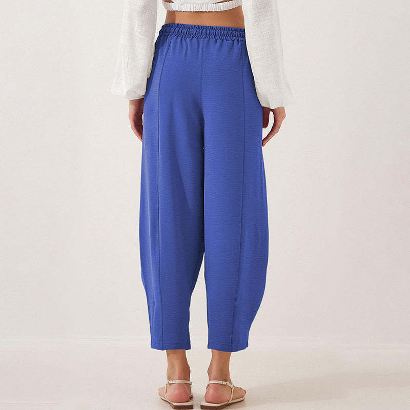 Casual Plain Loose Drawstring Women's Polyester 7/8 Length Pants  With Pockets