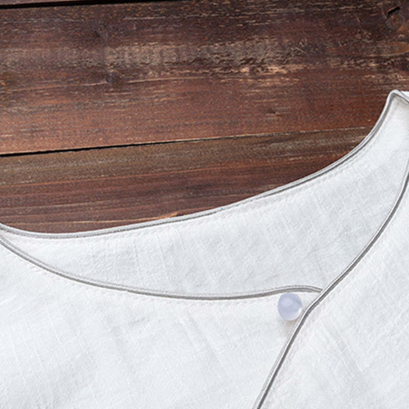 2Pcs Simple Design White Top Pants Meditation Yoga Zen Tai Chi Cotton Linen Clothing Women's Set