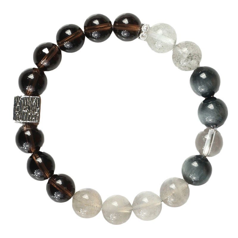 Black Obsidian Black Rutilated Quartz Moonstone Cube Strength Bracelet