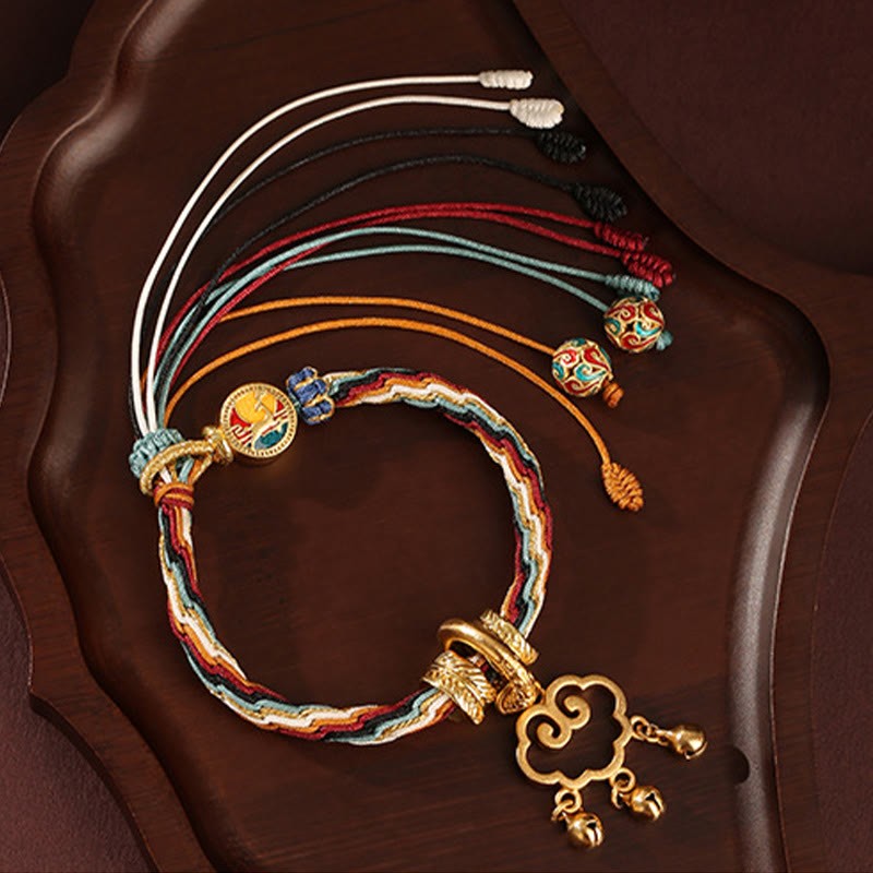 Handmade Dunhuang Color Deer Auspicious Cloud Peace Lock Bell Healing Reincarnation Knot Bracelet