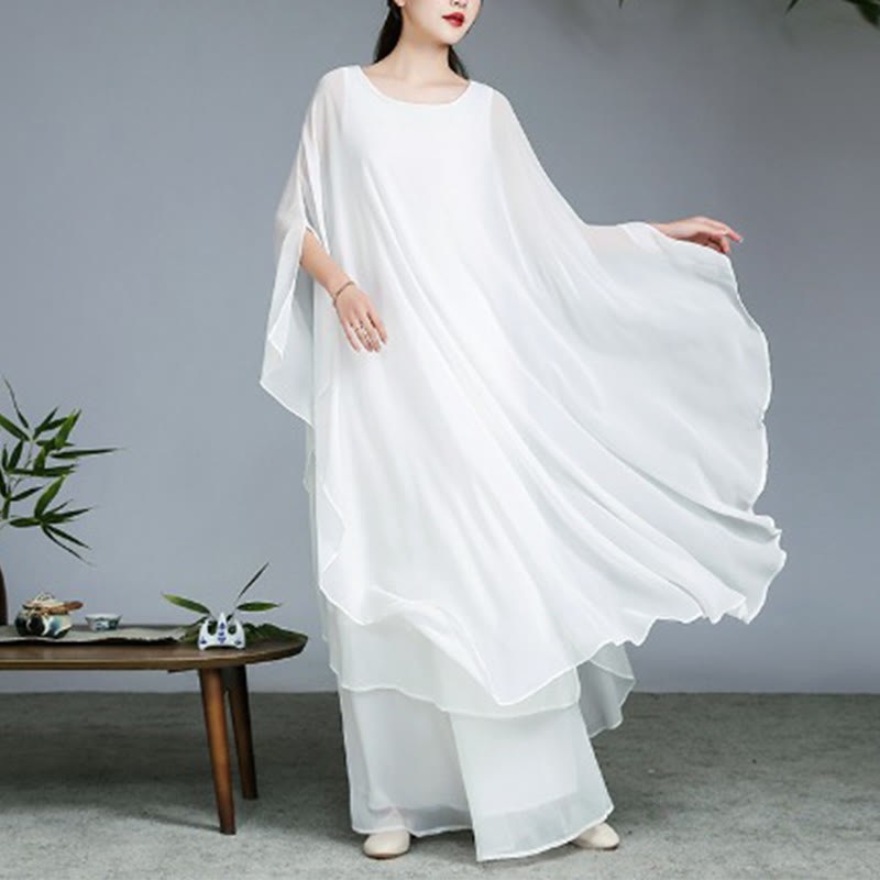 Simple Pattern Midi Dress Wide Leg Pants Meditation Spiritual Zen Practice Yoga Dance Clothing