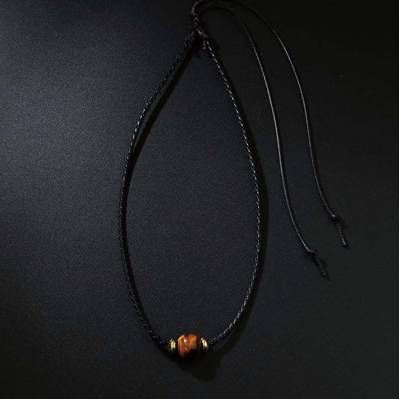 Natural Tiger Eye Beaded Protection Wax Rope Necklace Pendant