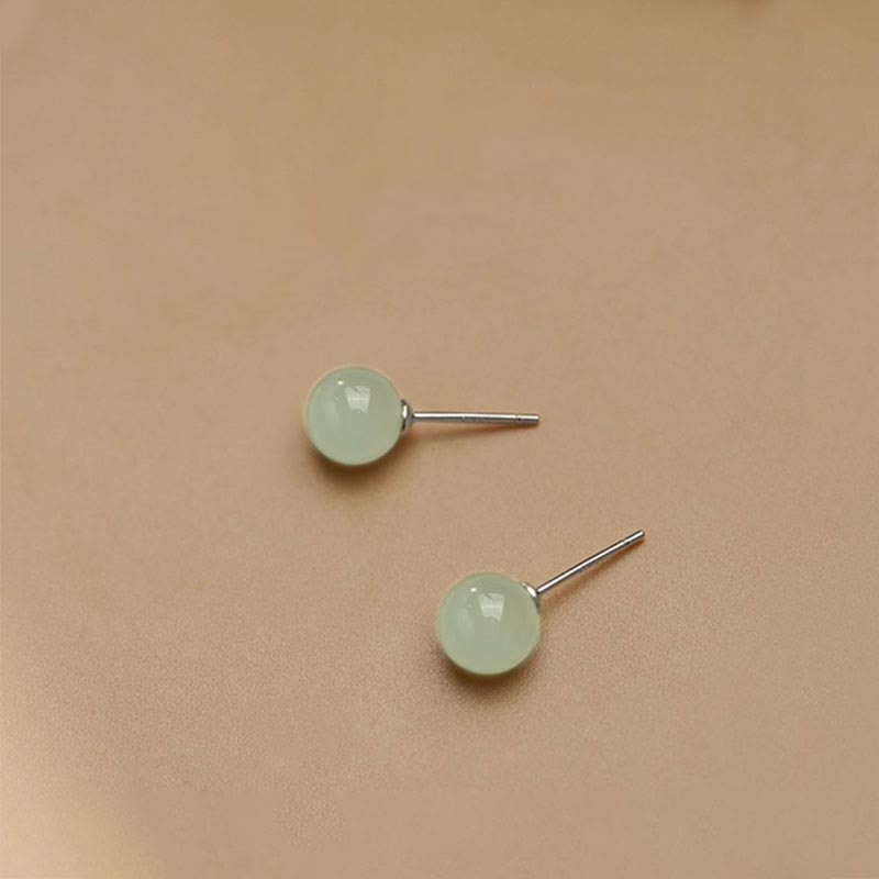 Round Jade Beaded Luck Stud Earrings
