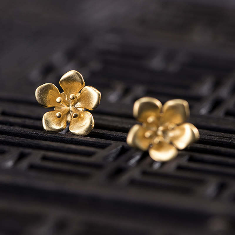 925 Sterling Silver Golden Peach Blossom Balance Earrings