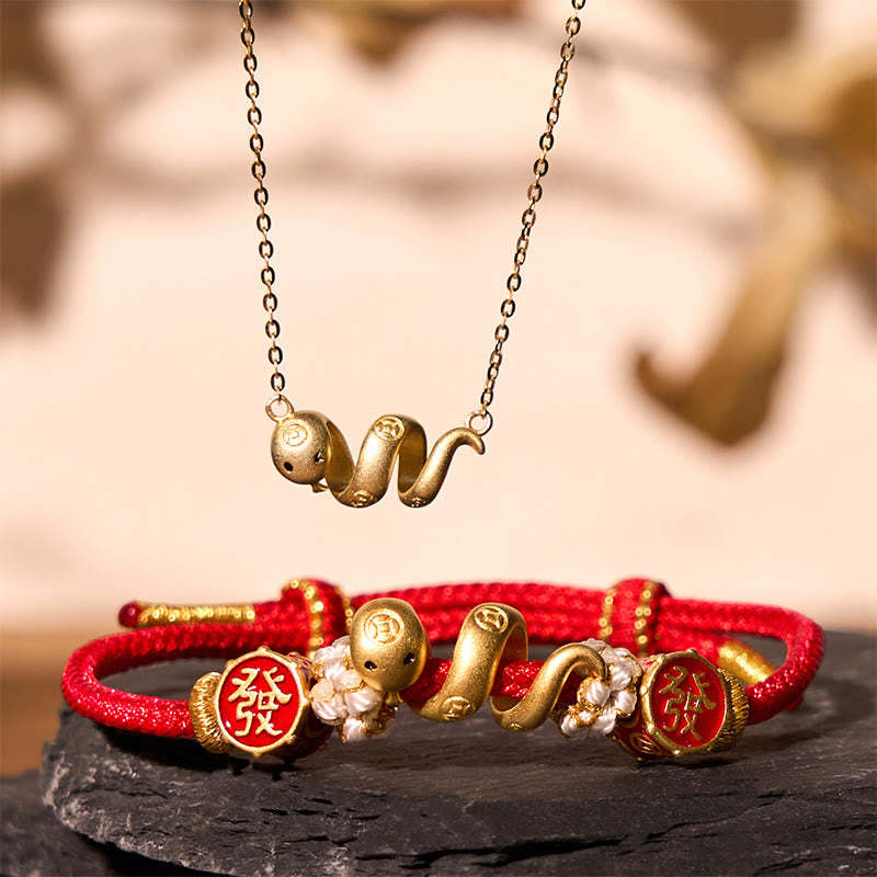 925 Sterling Silver Copper Coins Wealth The Year of The Snake 2025 Red String Protection Bundle