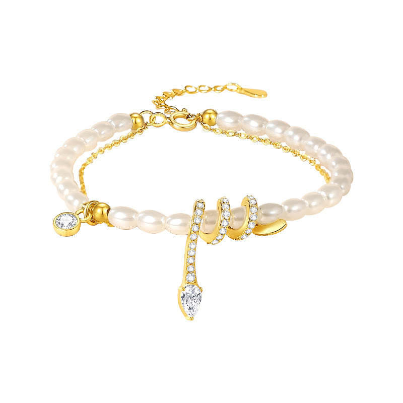 925 Sterling Silver Year Of The Snake Pearl Bracelet Necklace Pendant
