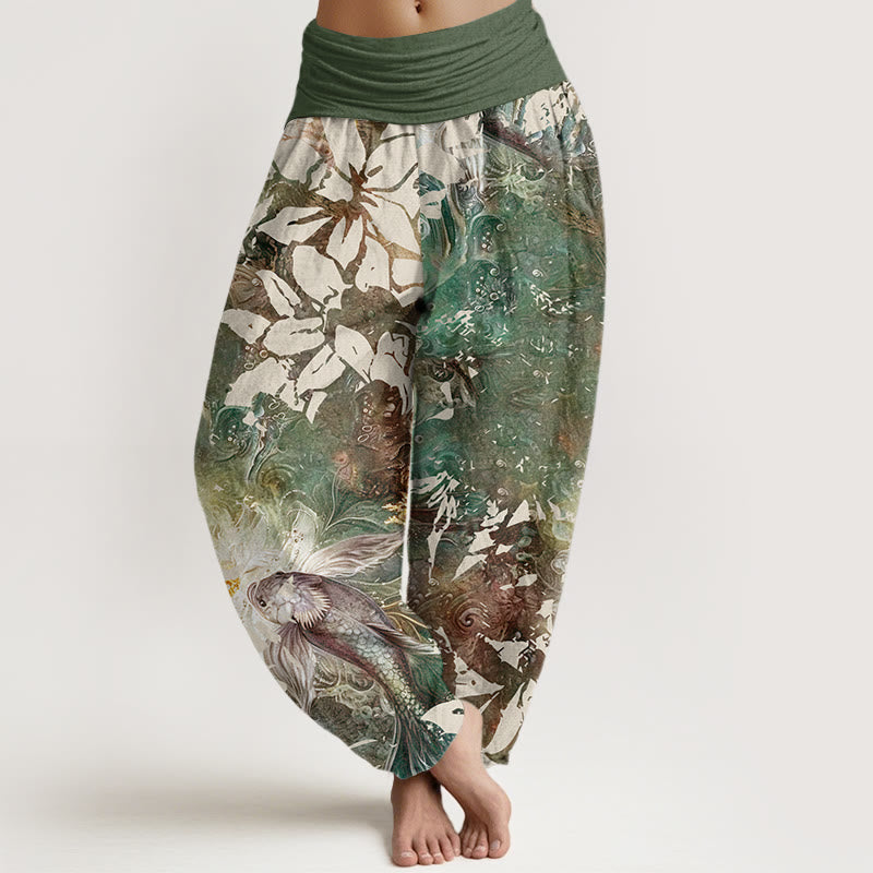Casual Flowers Fish Pattern Women's Elastic Waist Harem Pants