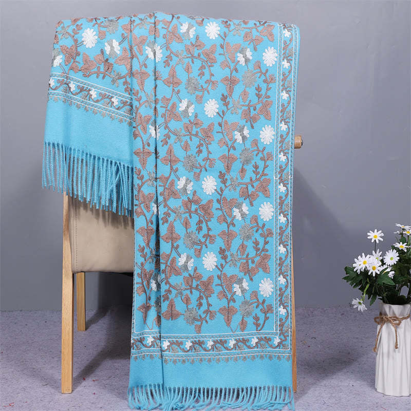 Polyester Shawl Cashew Flowers Embroidery Tassel Winter Cozy Travel Scarf Wrap