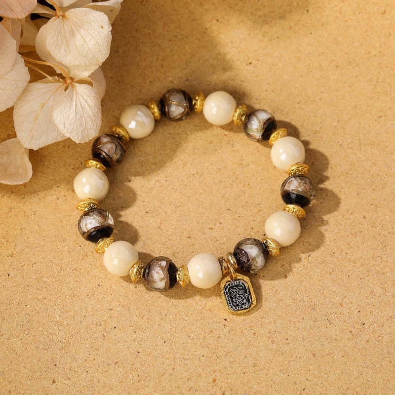 Tibetan Zakiram Goddess of Wealth Charm Liuli Glass Incense Ash Porcelain Bead Protection Bracelet