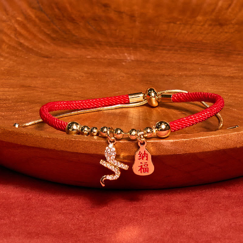 Handmade Red String Fu Character Year Of The Snake Protection Braided Bracelet