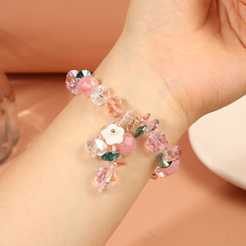 Pink Crystal Green Crystal White Crystal Flower Warmth Bracelet