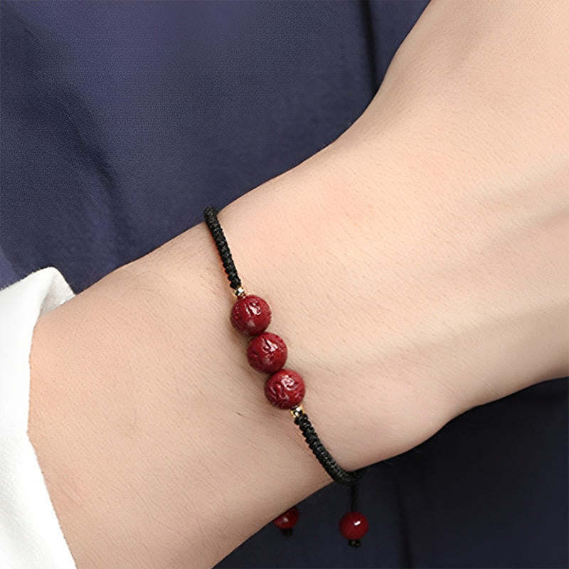 Handmade Cinnabar Om Mani Padme Hum Engraved Beads Blessing Braided Bracelet