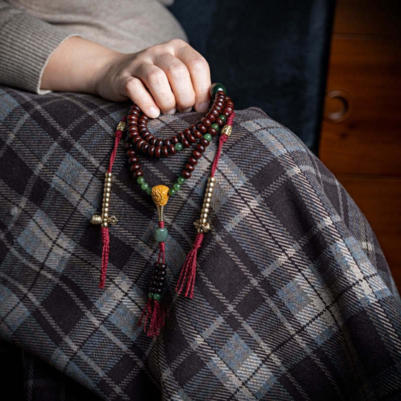 Natural Tibet 108 Mala Beads Purple Bodhi Seed Hetian Cyan Jade Copper Dorje Peace Bracelet