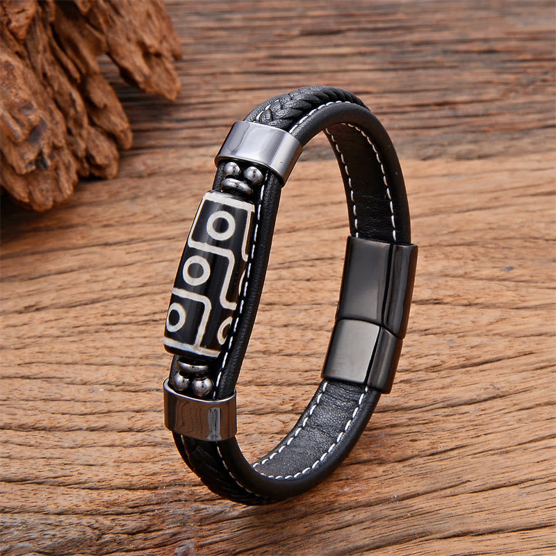Tibetan Nine-Eye Dzi Bead Wealth Leather Buckle Bracelet