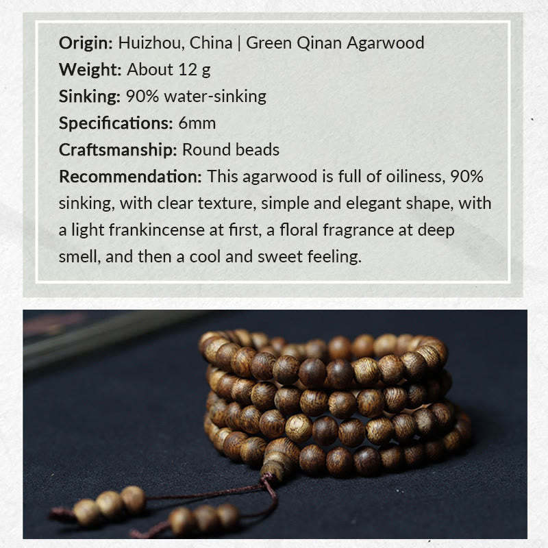 108 Mala Beads Huizhou Green Qinan Agarwood Peace Strength Bracelet