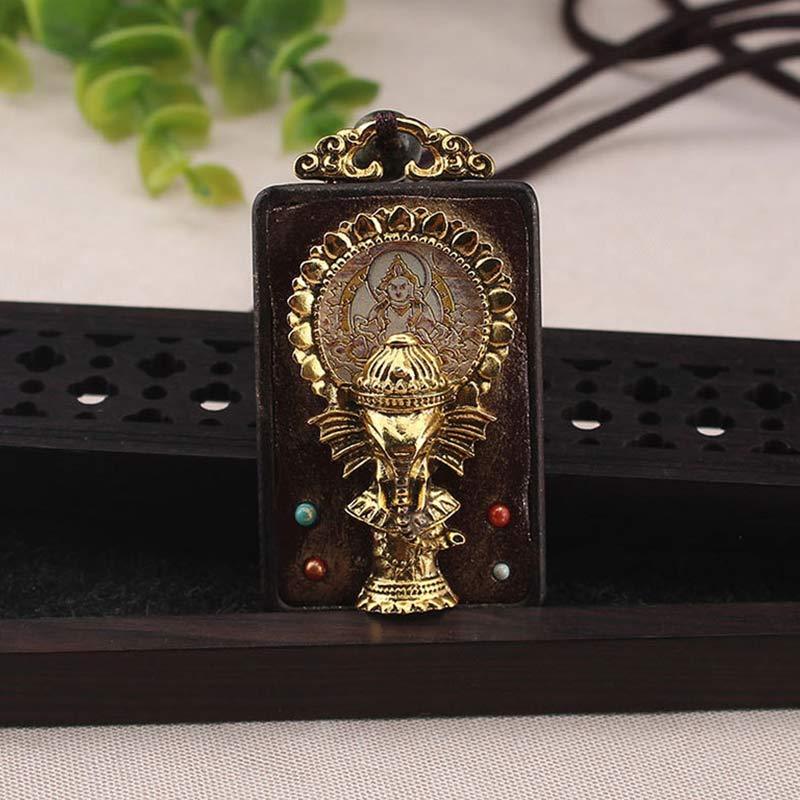 Ebony Wood Elephant God of Fortune mystic zen Blessing Necklace String Pendant