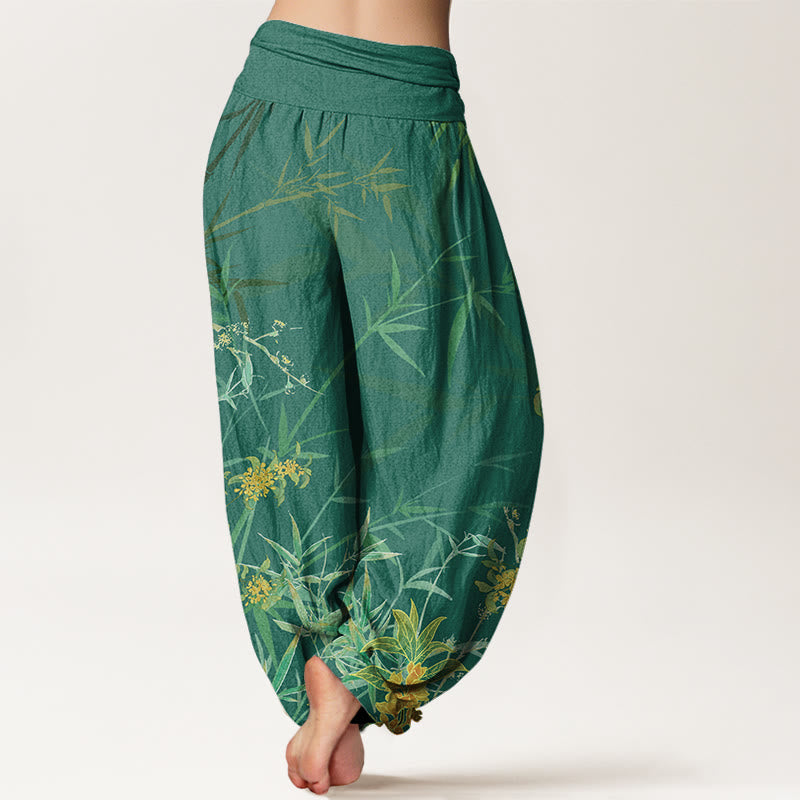 Blooming Flowers Bamboo?Pattern Women's Elastic Waist Harem Pants