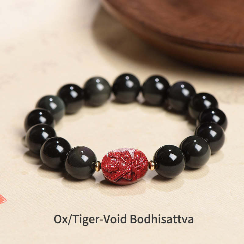 Chinese Zodiac Natal mystic zen Natural Black Obsidian Cinnabar Purification Bracelet