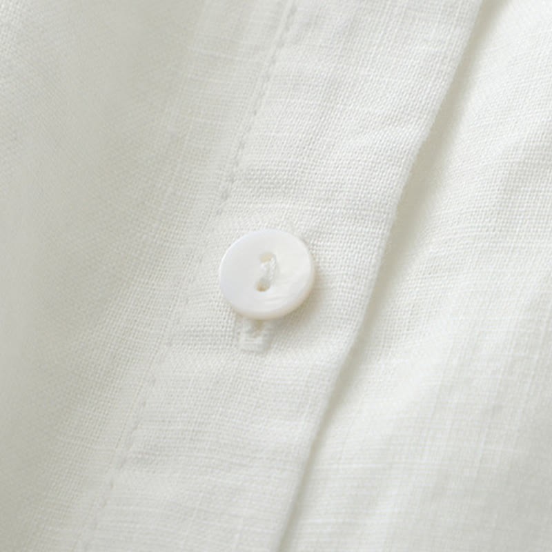 Solid Color Button Three Quarter Sleeve Cotton Linen Shirt