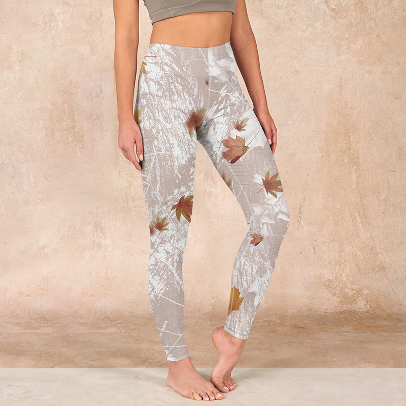 Maple Leaves Branches Print Gym Leggings Women's Yoga Pants