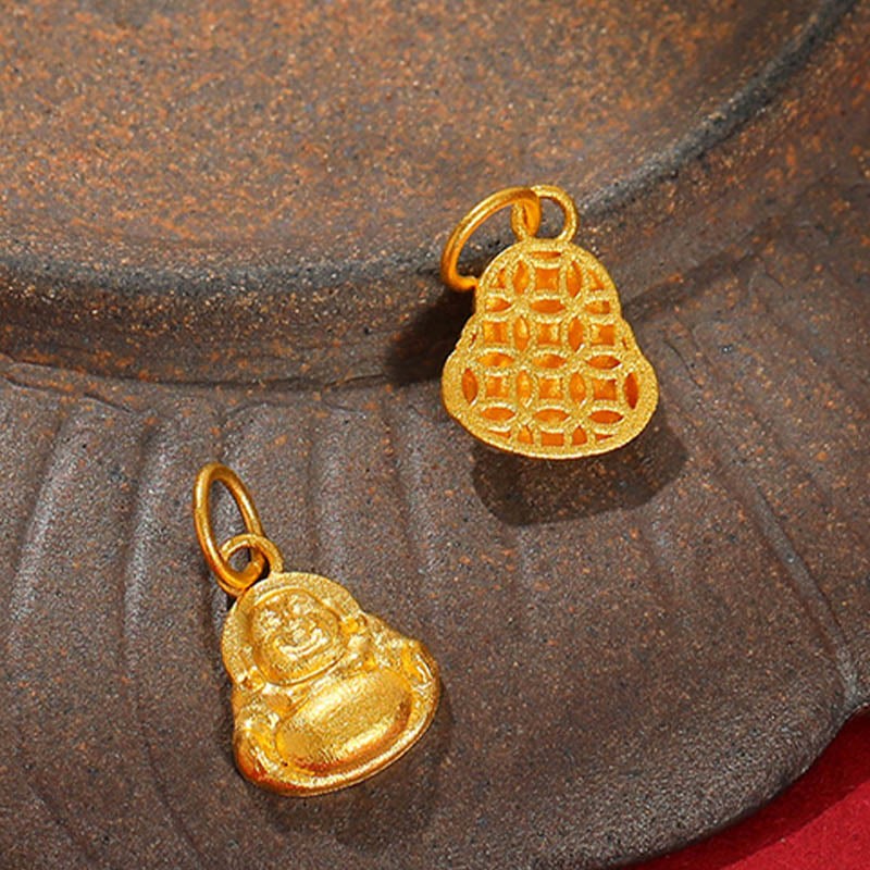 999 Gold Mini Laughing mystic zen Luck Wealth Necklace Pendant