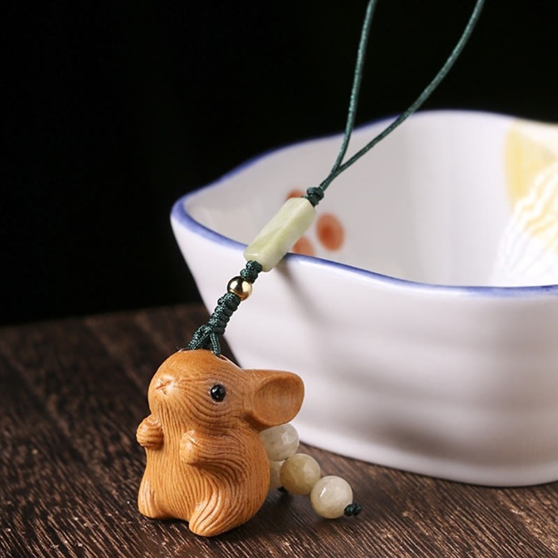 Sandalwood Small Leaf Red Sandalwood Lucky Mini Rabbit Protection Key Chain Phone Hanging Decoration