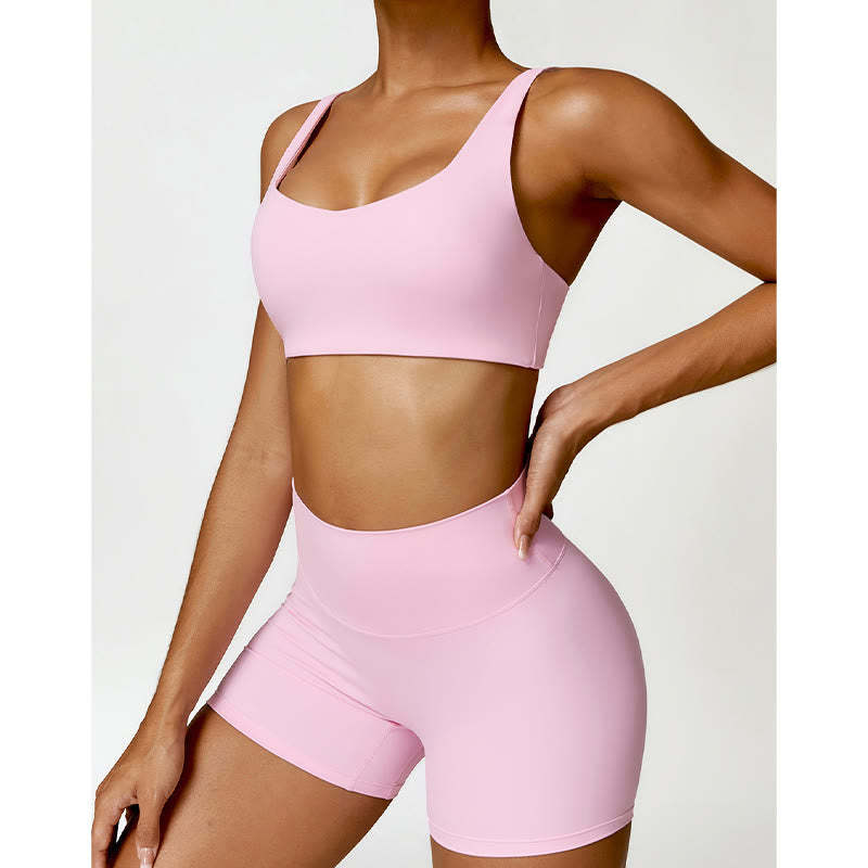 Gym Sports Yoga Backless Bra Crop Tank Top Shorts