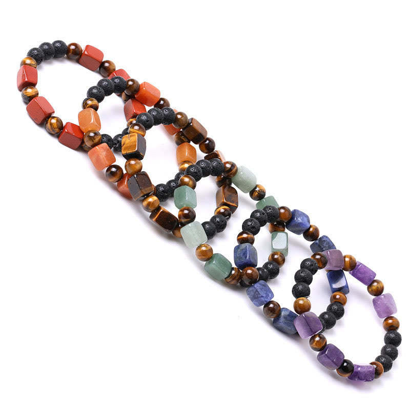 Various Crystals Cube Amethyst Lava Rock Support Bracelet