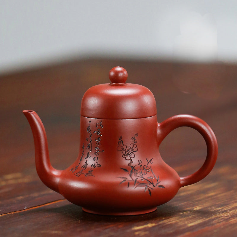 Vintage Bamboo Peach Blossom Purple Clay Kung Fu Teapot