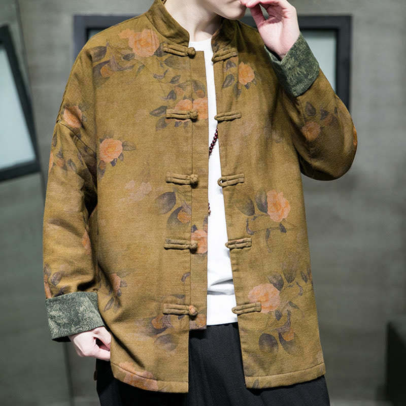 Leaves Flower Frog-button Tang Suit Cotton Men's Jacket Shirt