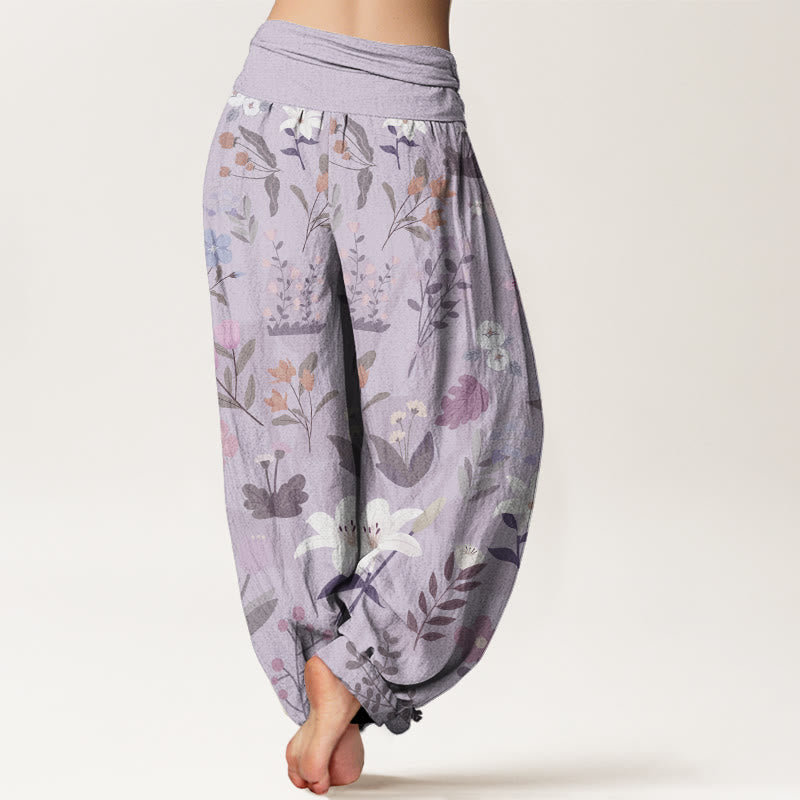Casual Flower Plant Lily Women's Elastic Waist Harem Pants