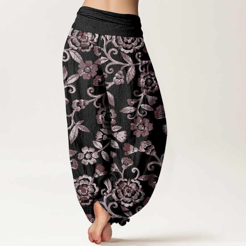 Numerous Flowers Pattern Women's Elastic Waist Harem Pants