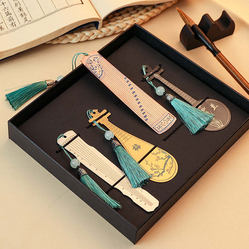 Classical Musical Instruments Pipa Guzheng Guqin Ruan Metal Bookmarks Tassel With Gift Box