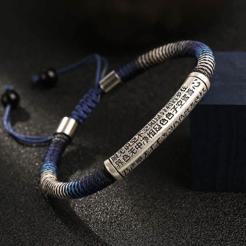 999 Sterling Silver Heart Sutra Calm Handmade Braided Bracelet