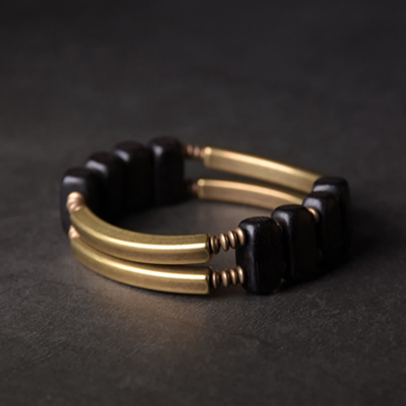 Tibetan Ebony Wood Copper Balance Double Layer Bracelet