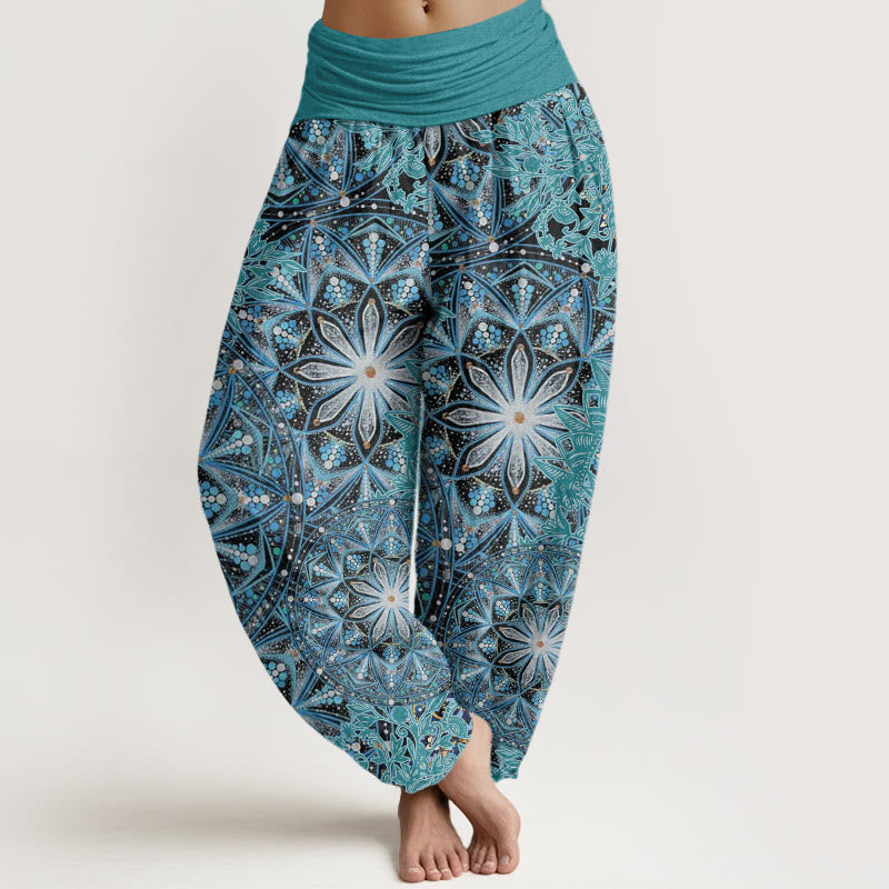 Casual Brightly Overlapping Mandala Pattern Women's Elastic Waist Harem Pants